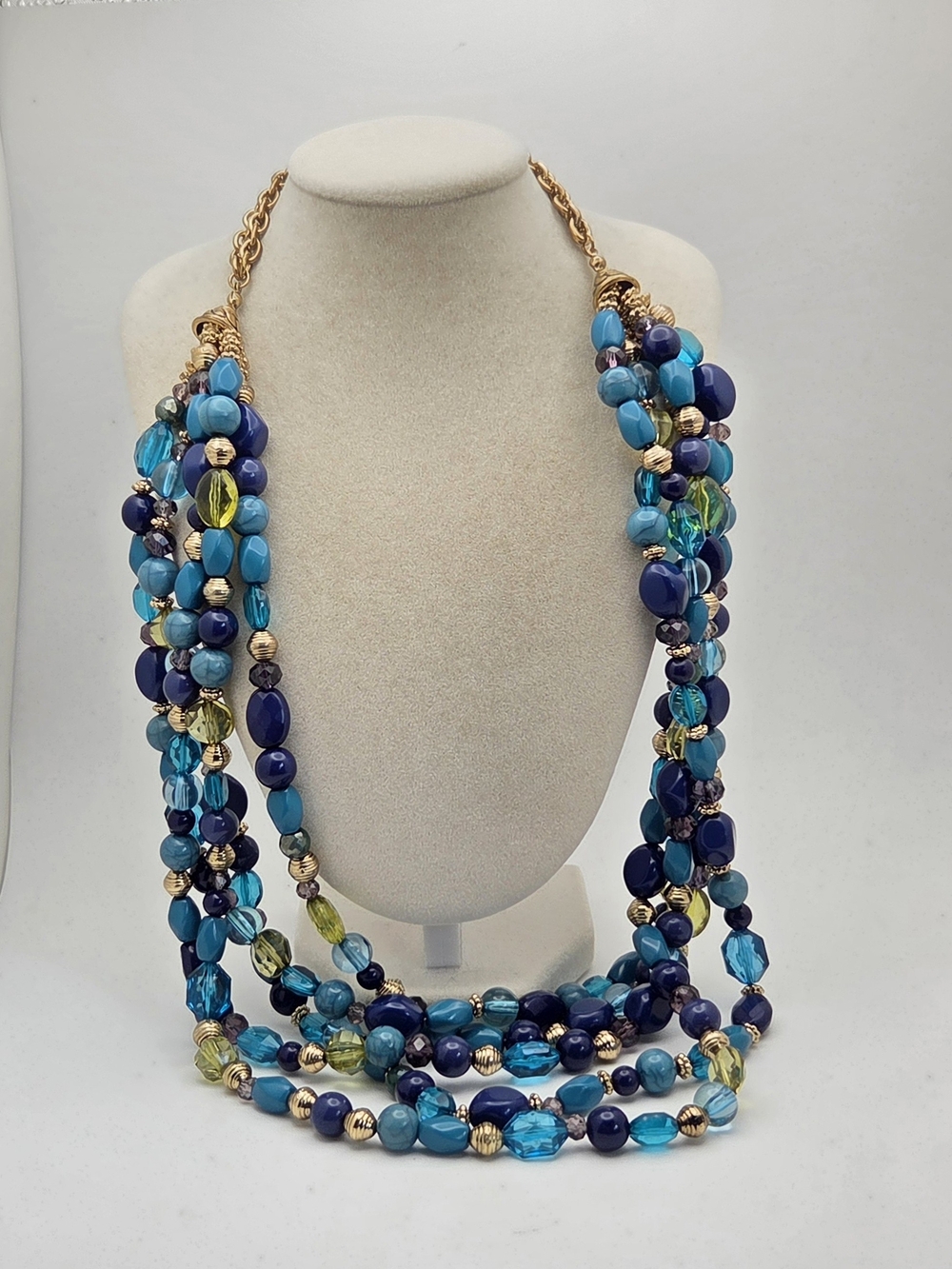 Charming Charlie Boho Layered Chunky Blue Bead Statement Necklace
